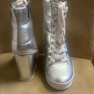 DKNY Silver Lace-Up Boots